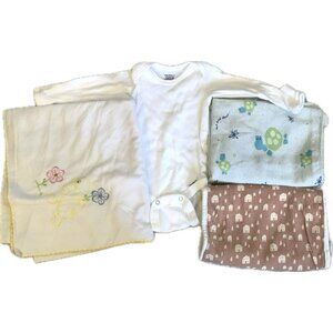 Lot 4 Vtg Baby Lovie Cuddle Blanket Carter White Copper Burp Cloth Gerber Onesie